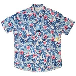 IZOD Men MD Swim Trunks Beach‎ Performance Surfside Print Blue Pink Flamingo (z)